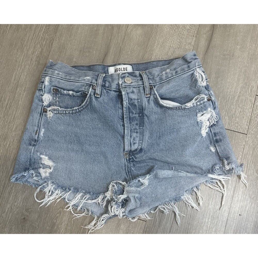 Women’s Agolde Parker Long Shorts Size 23 Fly Button Distressed‎